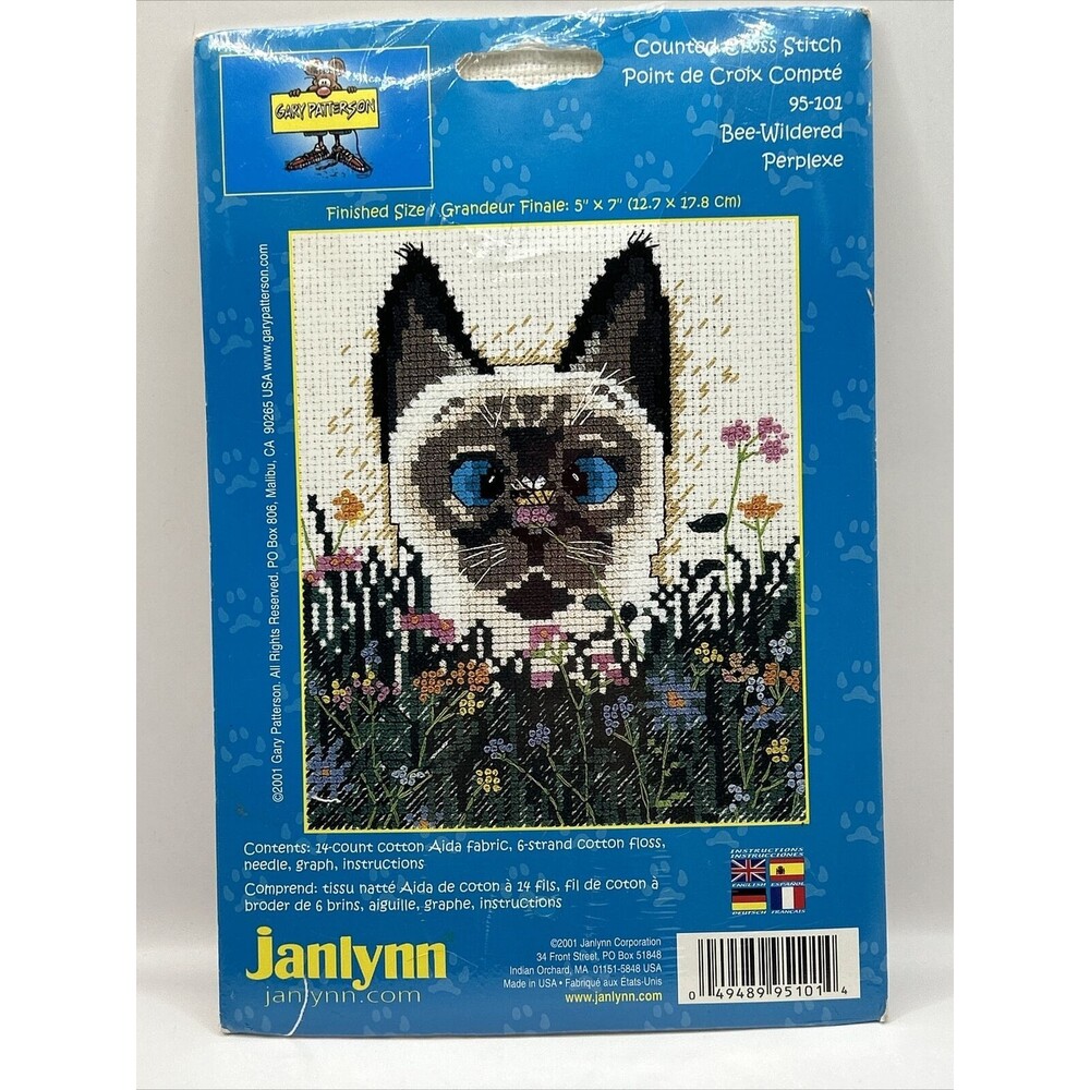 NOS Janlynn Counted Cross Stitch Kit Bee-Wildered  095-0101 Siamese Cat And Bee
